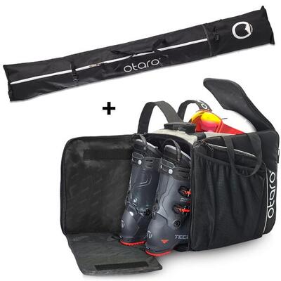Skischuhtasche Pro 57L + 200cm Skitasche für 1 Paar | SET Felsgrau