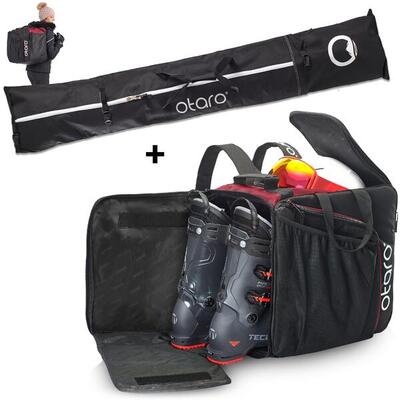 Skischuhtasche Pro 57L + 200cm Skitasche für 2 Paar | SET Felsgrau