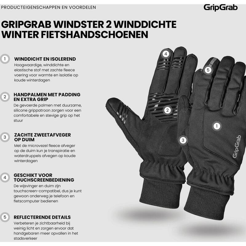 Gants de vélo coupe-vent hiver taille L unisexe - Windster 2 noir