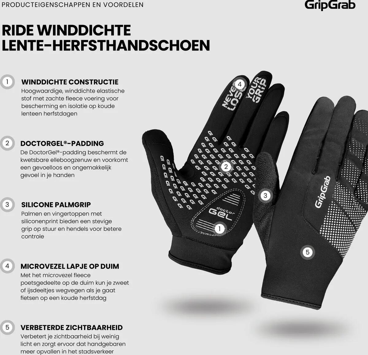 Gants vélo doigts longs taille XL - Ride Windproof noir 2/6