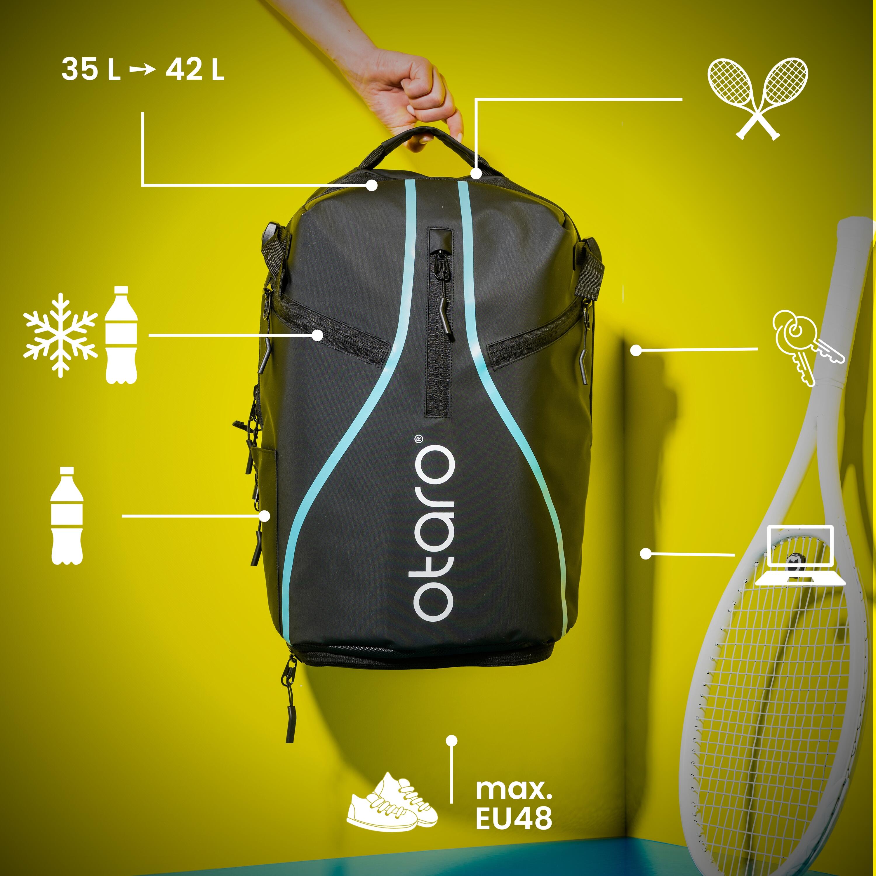 Tennistasche mit Schuhfach 1-2 Schläger | Tennisrucksack Pro 42L Schwarz Blau 3/8