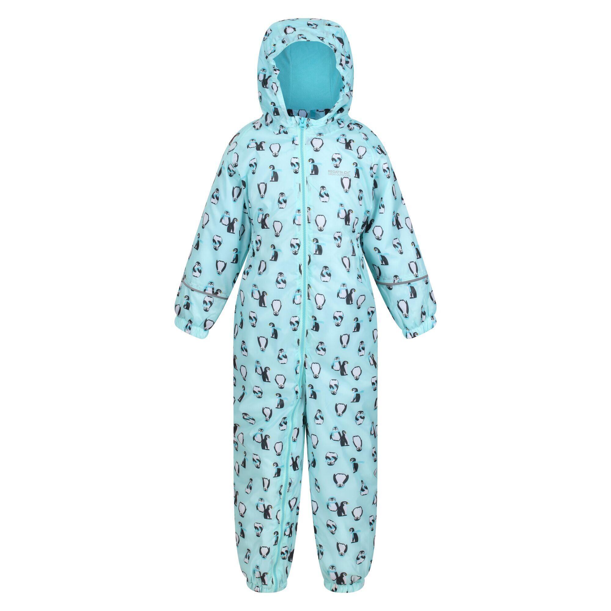REGATTA Childrens/Kids Printed Splat II Hooded Rainsuit (Cool Aqua)