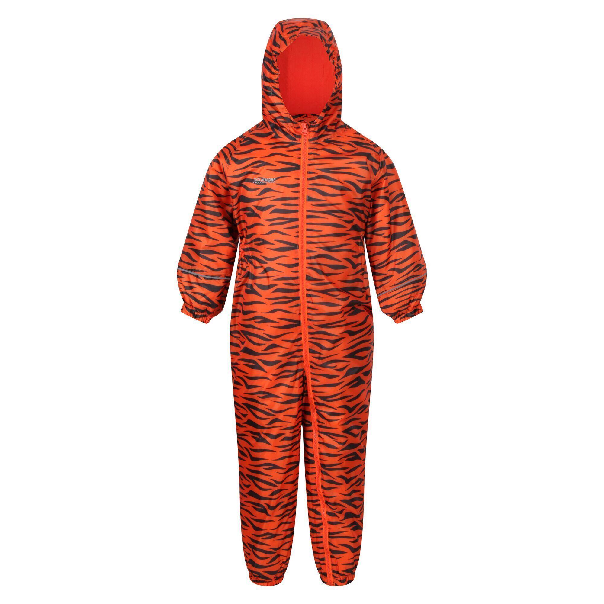 REGATTA Childrens/Kids Printed Splat II Hooded Rainsuit (Blaze Orange)