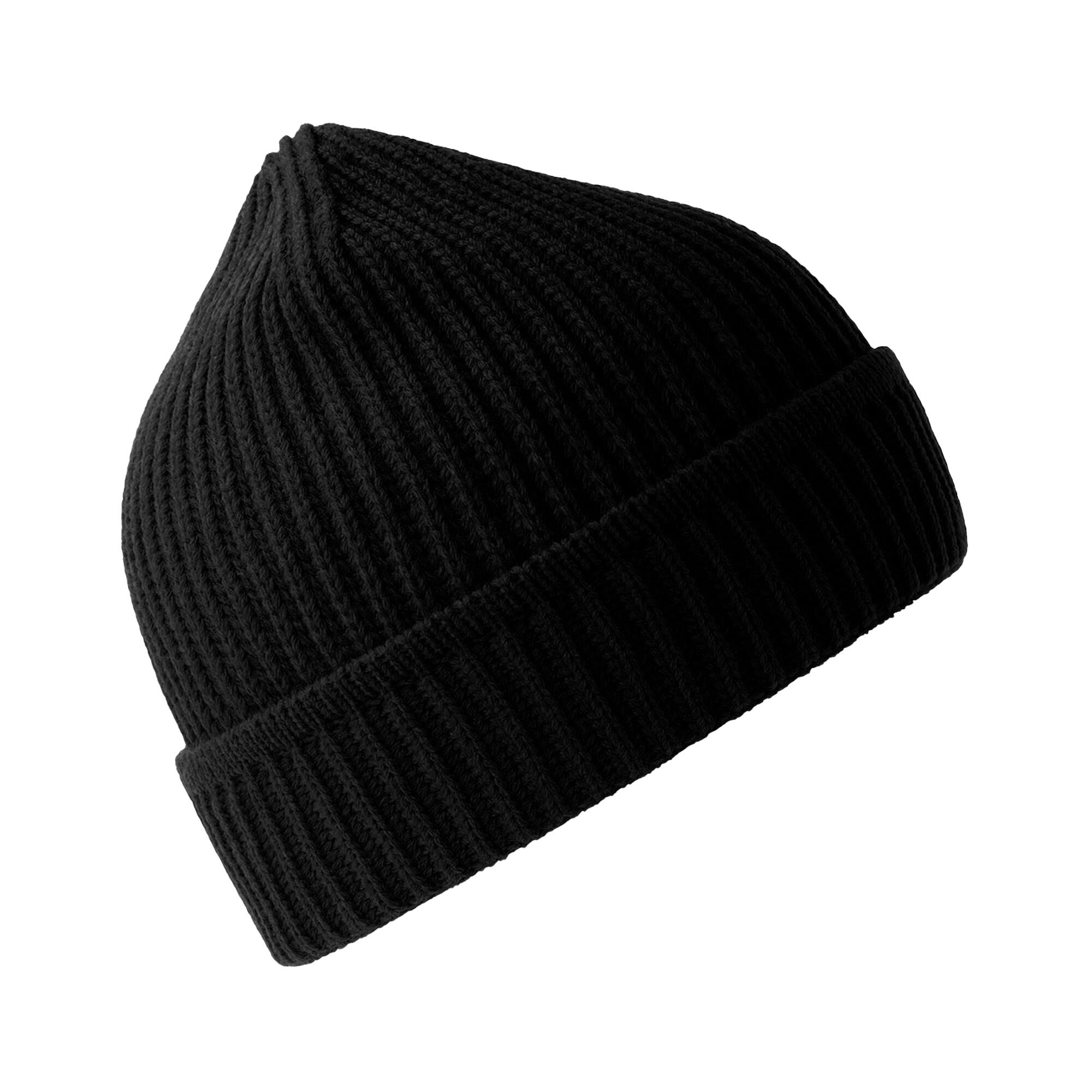 Unisex Adult Maple Ribbed Recycled Beanie (Black) 3/3