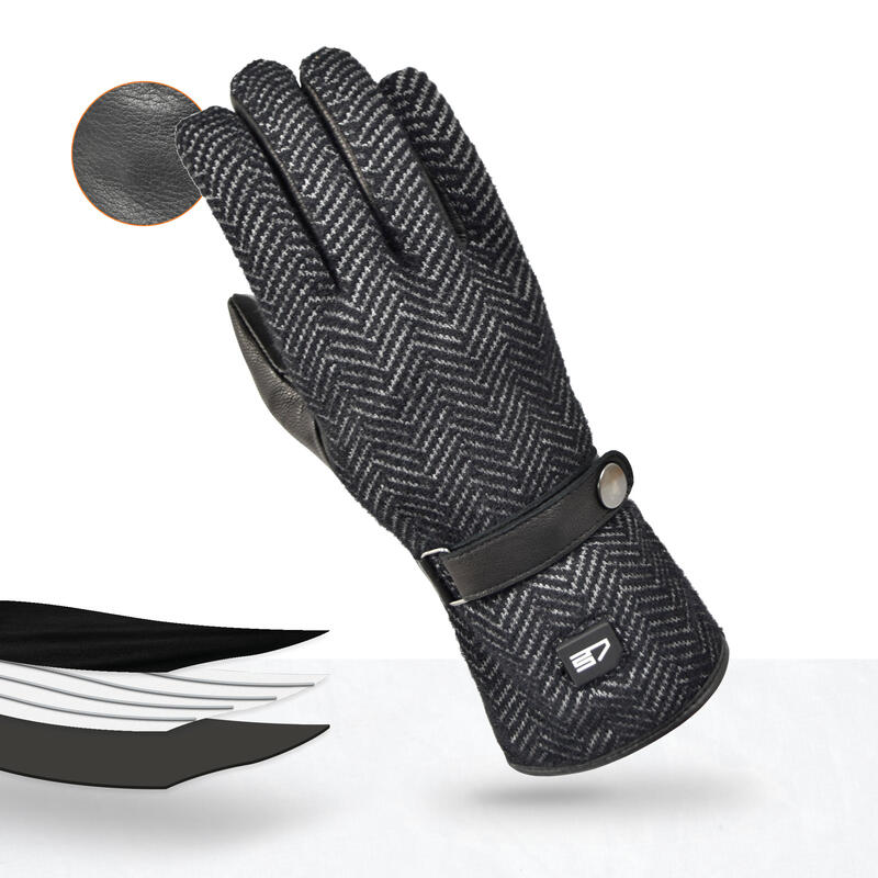 Gants chauffants finition en cuir - extra chauds - noir