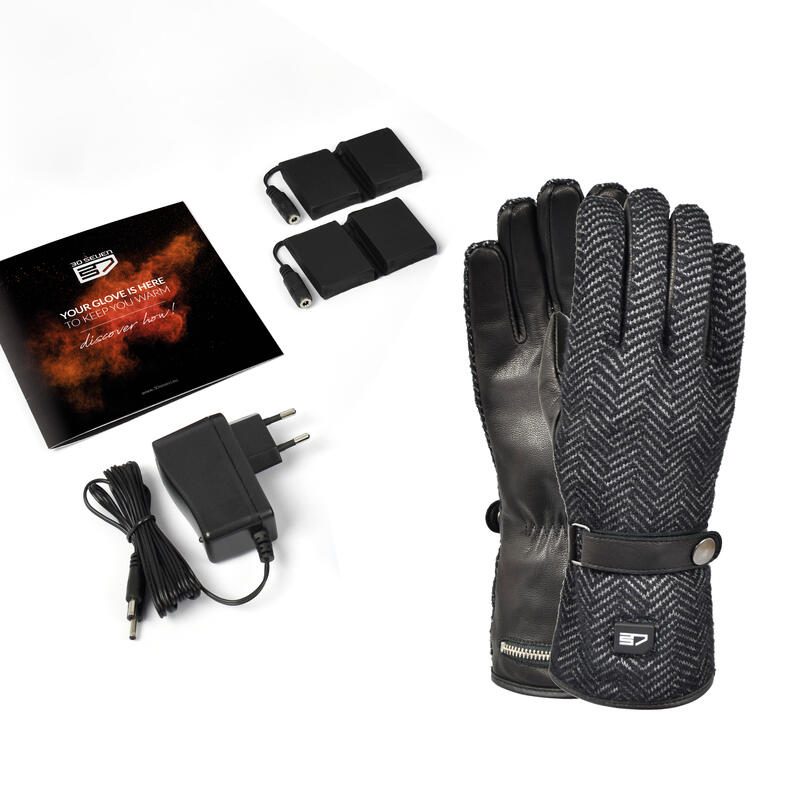 Gants chauffants finition en cuir - extra chauds - noir