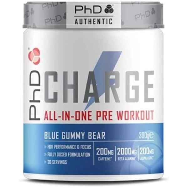 PHD NUTRITION PhD Nutrition | Charge Pre Workout Powder | Blue Gummy Flavour | 300g