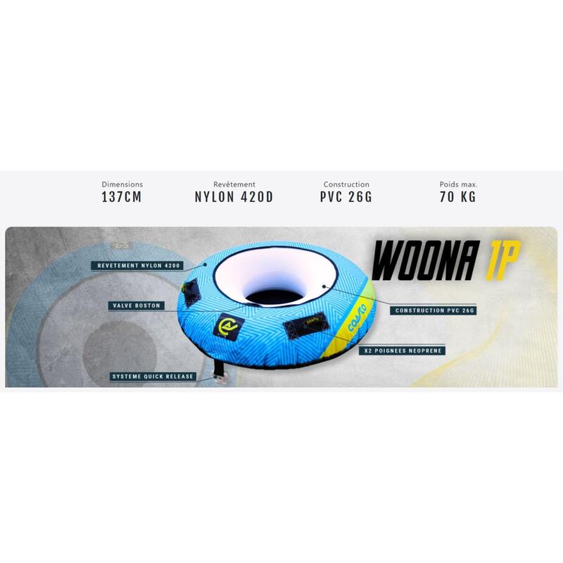 Bouée gonflable tractée WOONA 46" 1 Personne- PVC 26G/0.6mm - Bleu - Nylon 420D