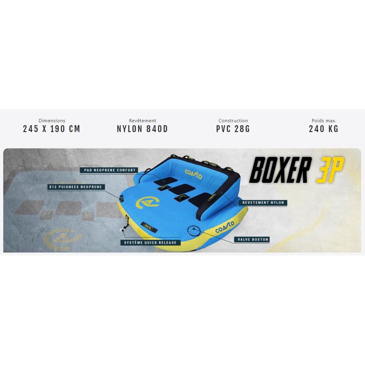 Bouée gonflable tractée BOXER 67x95x28" 3Personnes PVC 28G/0.7mm Bleu Nylon 840D 3/8