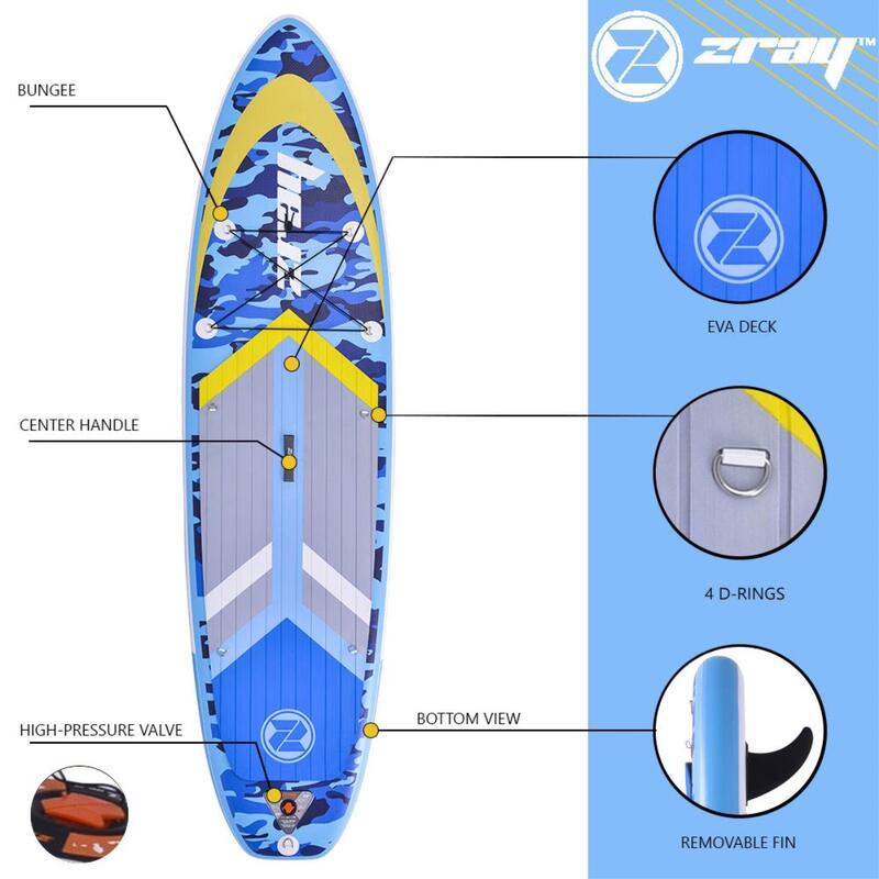 SUP Gonflable Camo 10'8" Dropstitch 325x84x15 cm (10'8x33"x6") - Option kayak