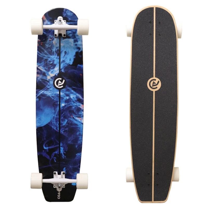 Longboard Azur 36" 91x23 cm blauw - Skateboard/Surfskate - Wielbasis 63cm - Grip