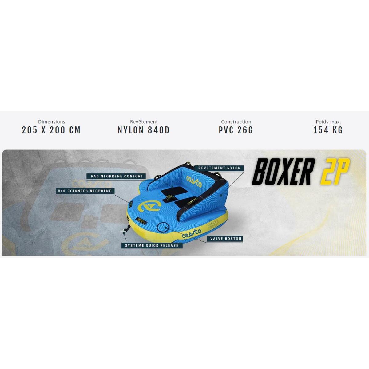 Bouée gonflable tractée BOXER 57x73x28" 2Personnes PVC 26G/0.6mm Bleu Nylon 840D 3/8