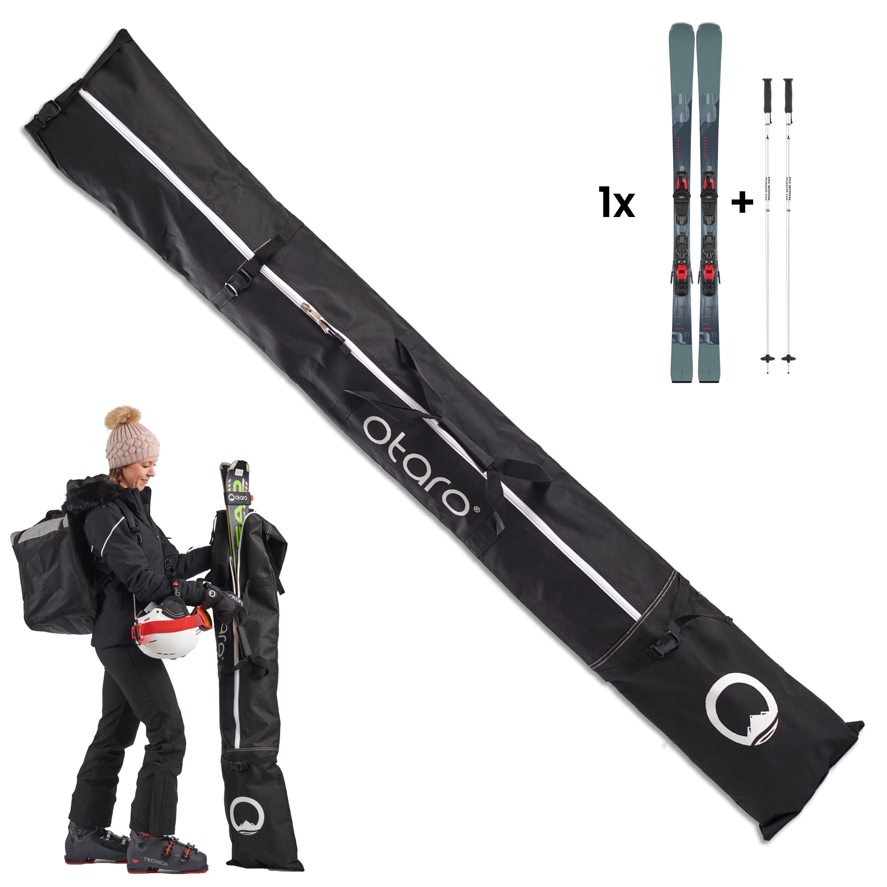Ski -patch met schouderband 200cm verstelbare lengte | Zwart voor 1 paar ski's 1/7