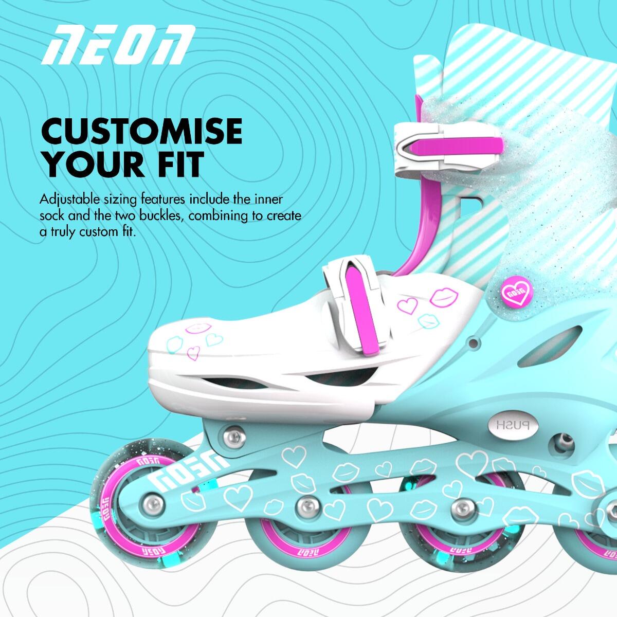 PATINES AJUSTABLES Y EVOLUTIVOS COMBO NEON T.30-33 YVOLUTION TURQUESA ROSA 2/7