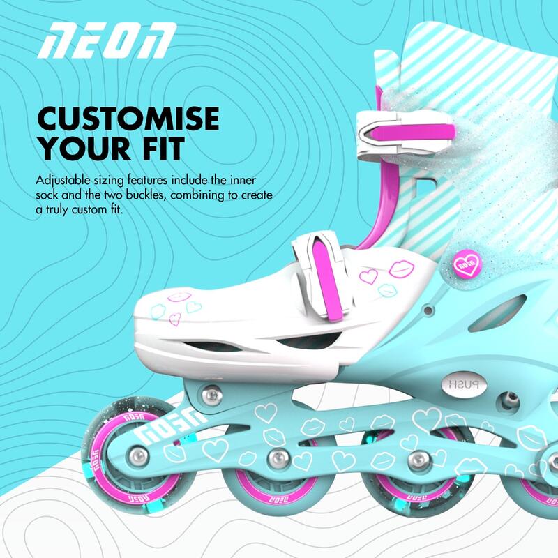 PATINES AJUSTABLES Y EVOLUTIVOS COMBO NEON T.30-33 YVOLUTION TURQUESA ROSA