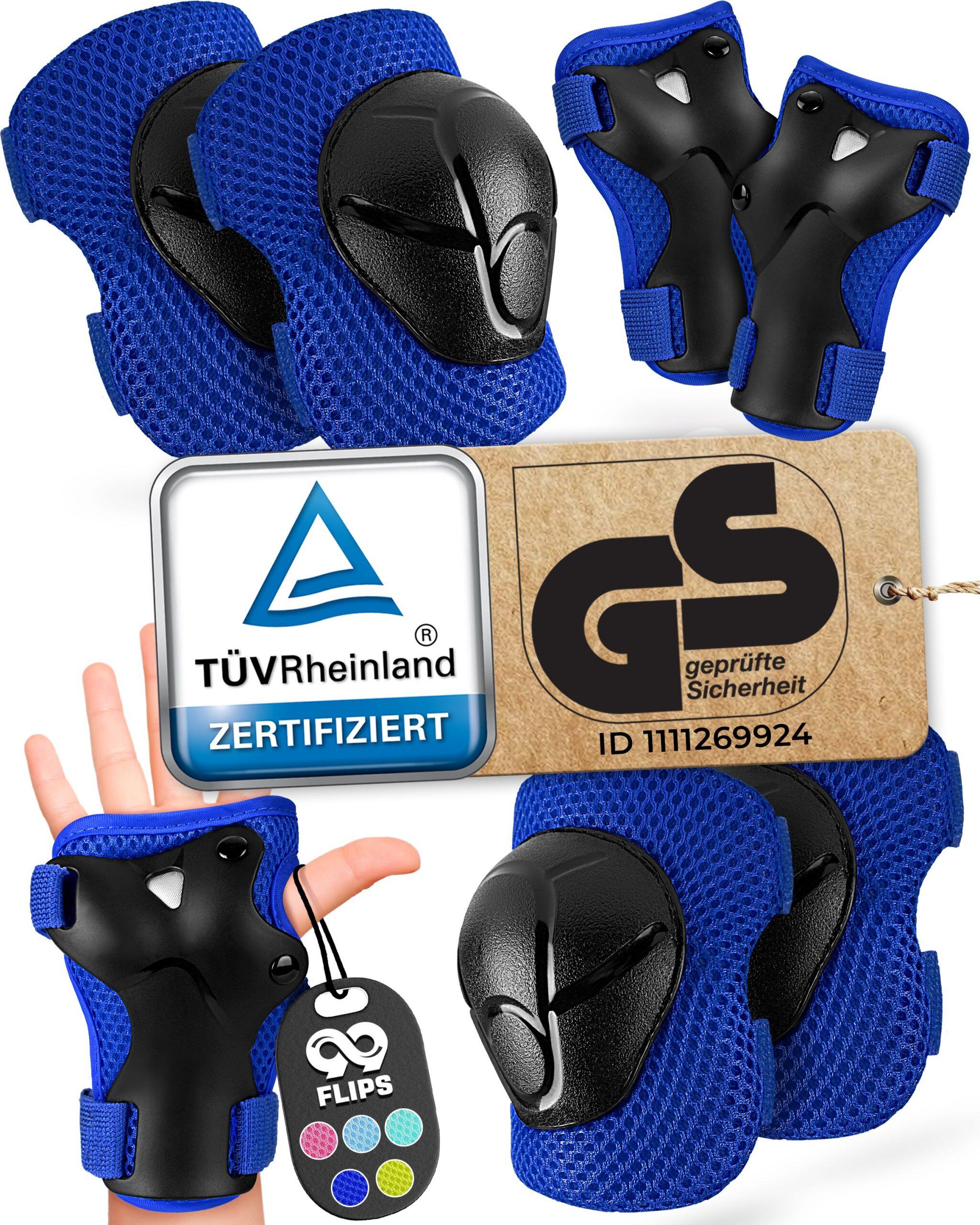Set Protezioni 6 In 1 Per Bambini 3-7 Anni | Ginocchiere, Gomitiere E Polsiere Per Skateboard, Scooter E Pattinaggio | Blu