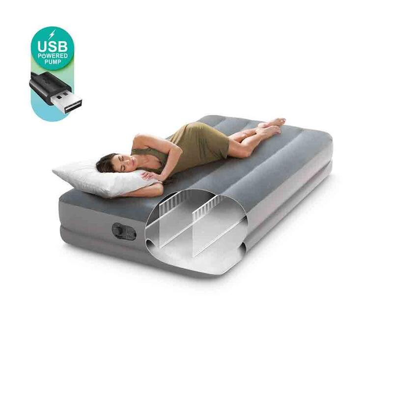 Twin Dura-Beam Prestige Inflatable Camping Mattress w/Fastfill USB Pump - Grey