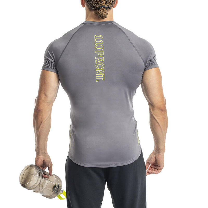 Men Stretchy Tight-Fit Gym Running Sports T Shirt Fitness Tee - GREY