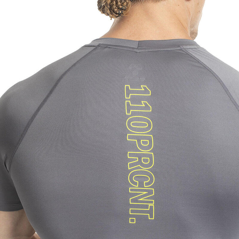 男裝彈性修身跑步健身短袖運動T恤上衣 - 灰色