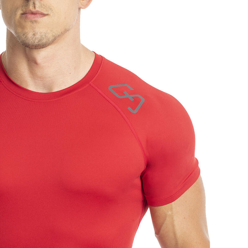 Men Stretchy Tight-Fit Gym Running Sports T Shirt Fitness Tee - RED