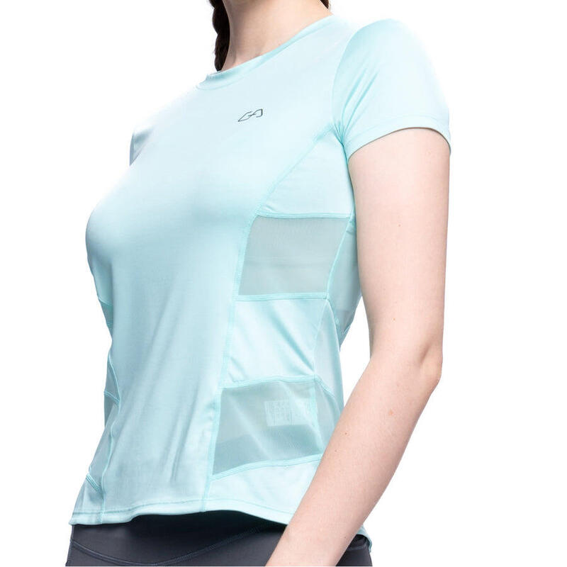 女裝網透修身透氣瑜珈健身跑步短袖運動T恤 - 藍色