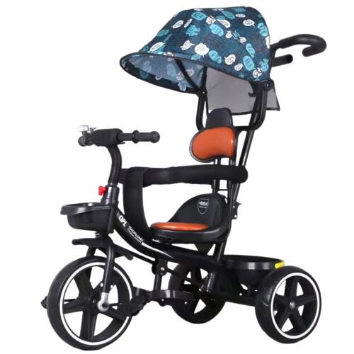 Tricicleta cu pedale, Copertina retractabila, 2-6 ani, Albastru, Maner parental