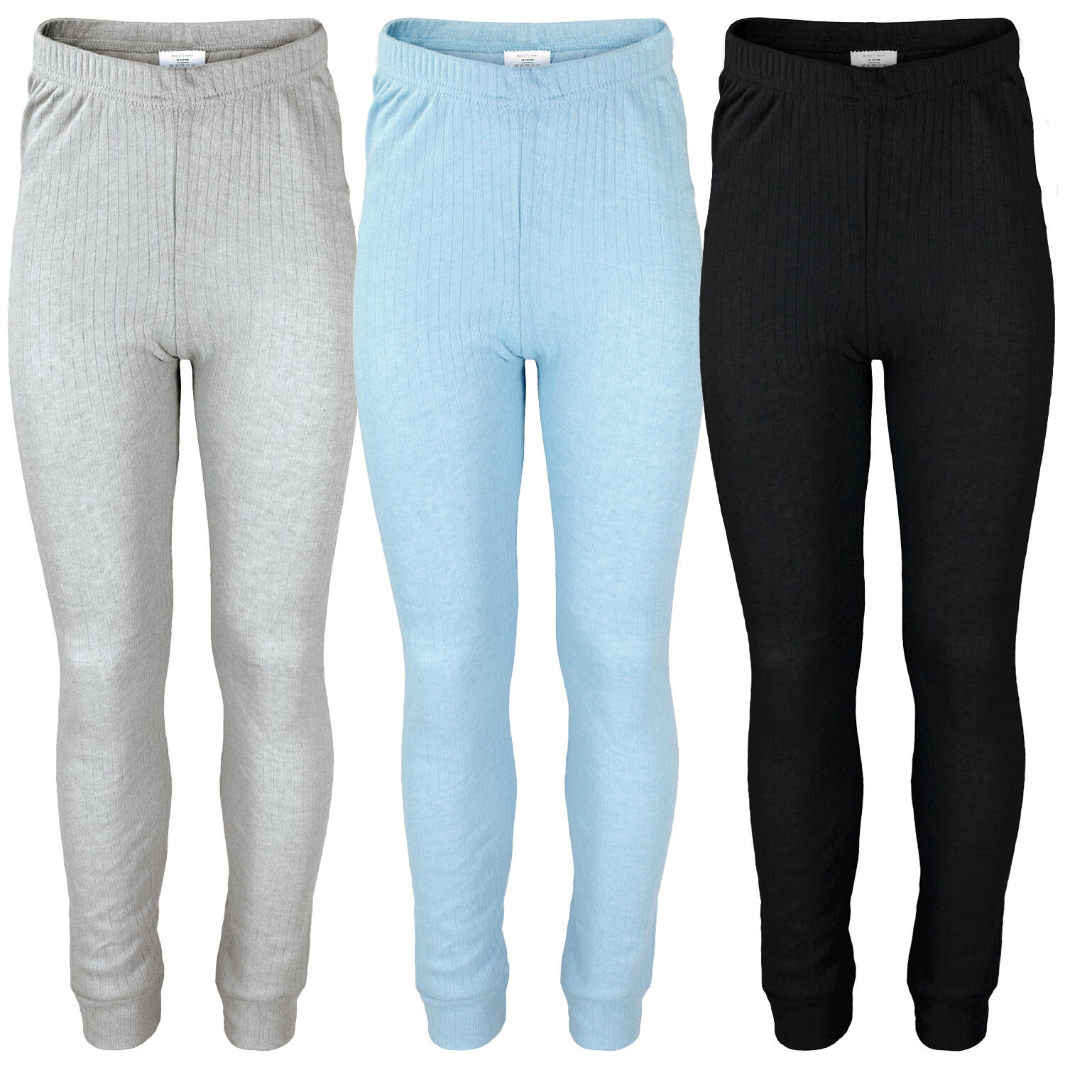 3 pantaloni termici per bambini | Intimo sportivo | Grigio/blu chiaro/nero