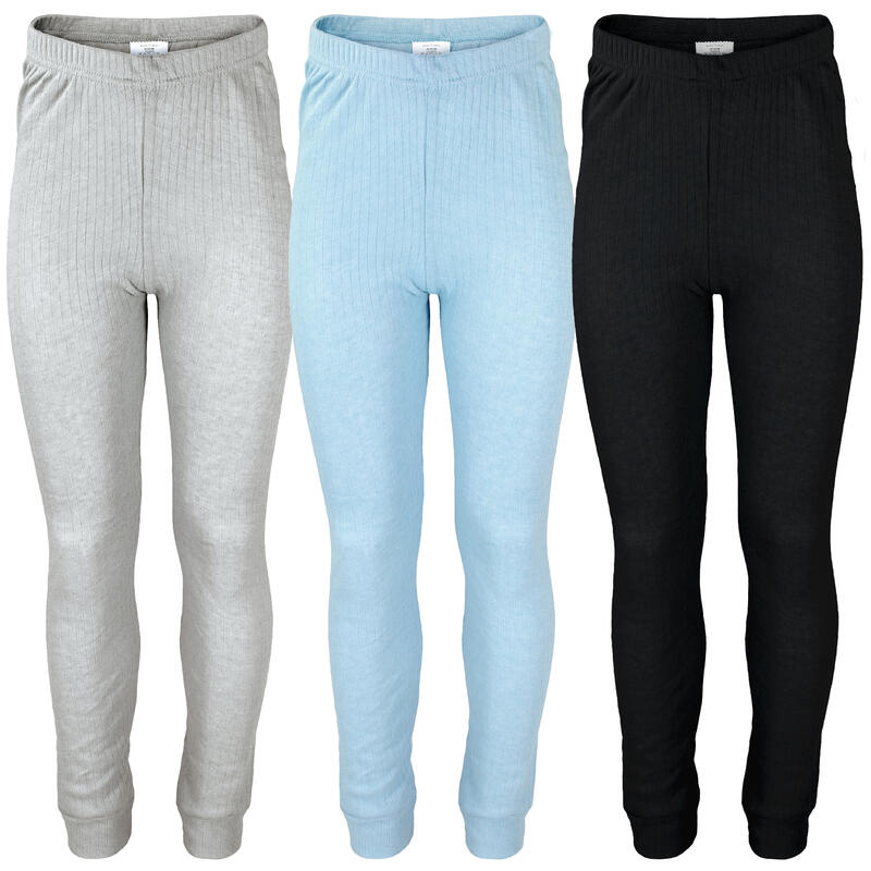 Thermounterhose Kinder 3er Set | Sportunterhose Fleece | Grau/Hellblau/Schwarz