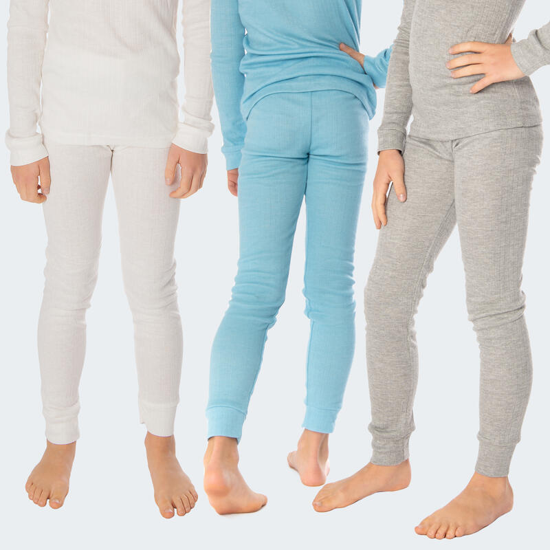 Conjunto de 3 calças térmicas para criança | Creme/cinzento/azul claro