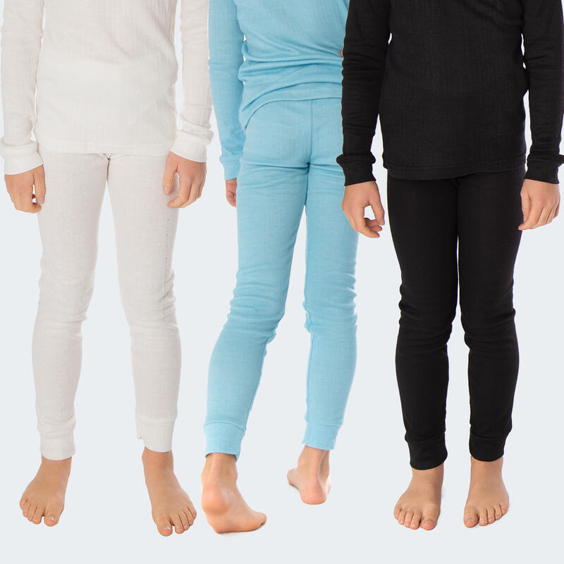 3 pantalons thermiques enfant | Sous-vêtements sportifs | Crème/Bleu clair/Noir