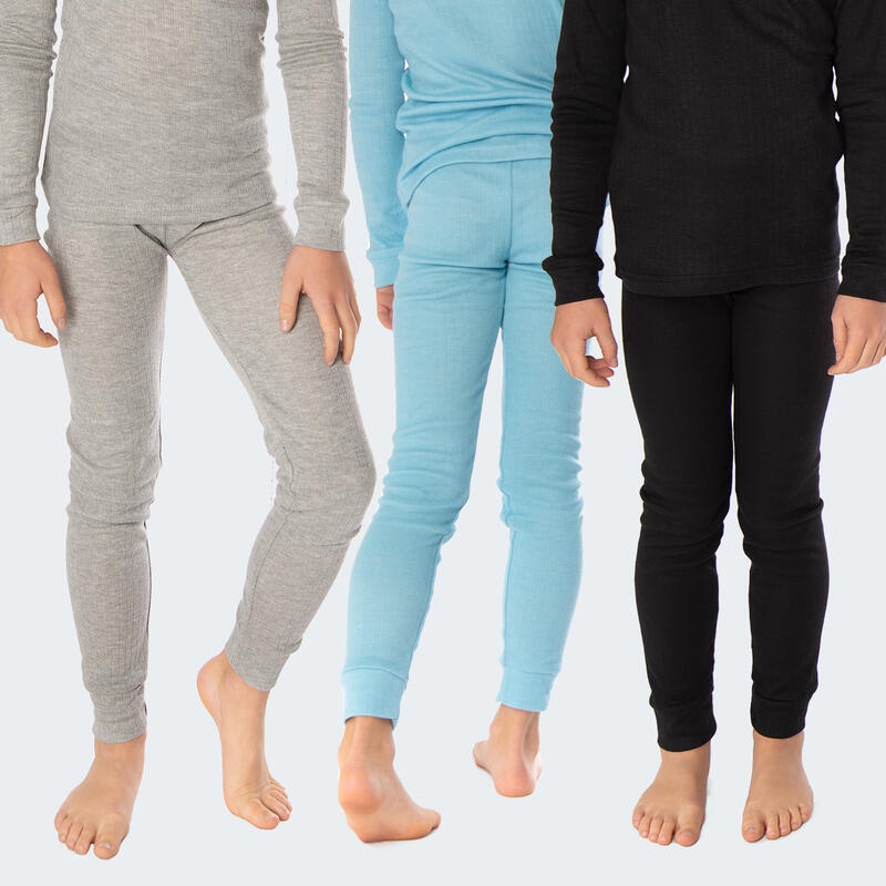 3 pantalons thermiques enfant | Sous-vêtements sportifs | Gris/Bleu clair/Noir