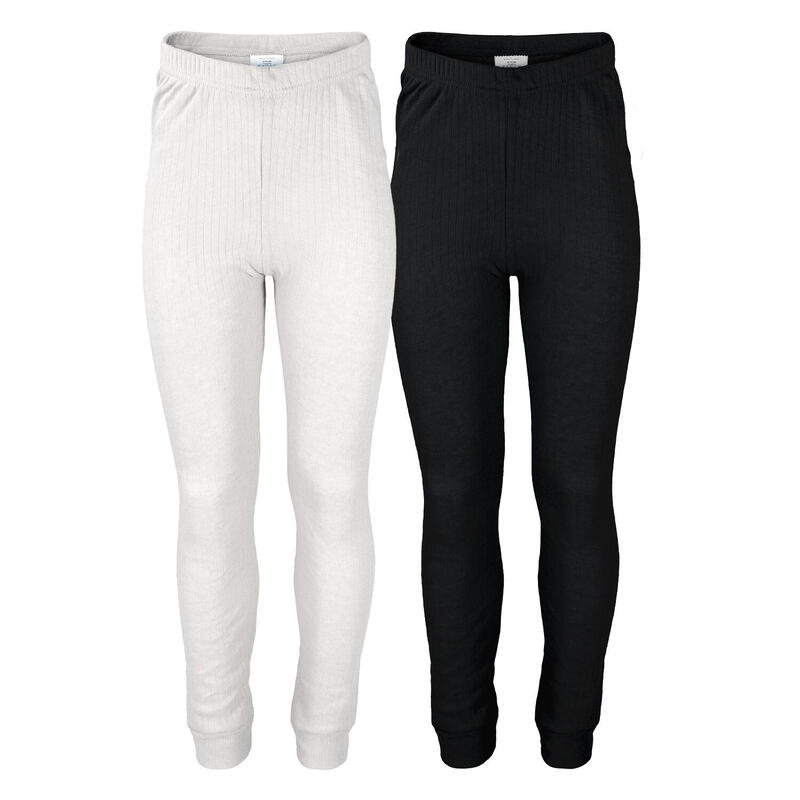 2 pantalons thermiques enfant | Sous-vêtements sportifs | Crème/Noir