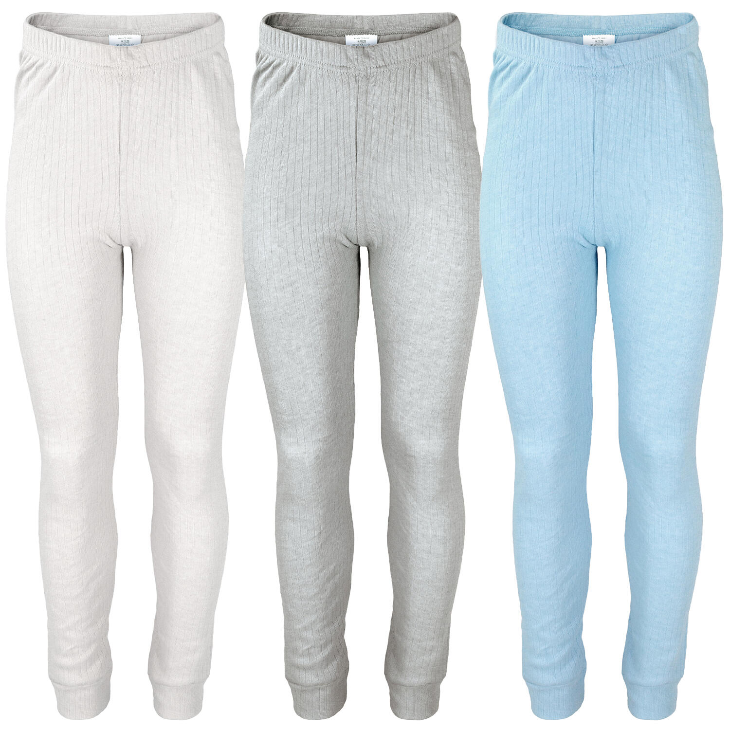 3 pantaloni termici per bambini | Intimo sportivo | Crema/Grigio/Azzurro