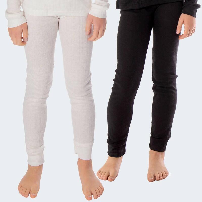 2 pantalons thermiques enfant | Sous-vêtements sportifs | Crème/Noir