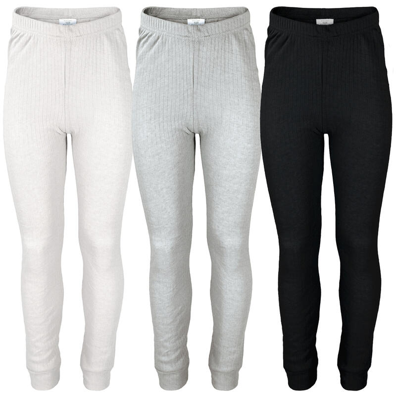 Thermounterhose Kinder 3er Set | Sportunterhose Fleece | Creme/Grau/Schwarz