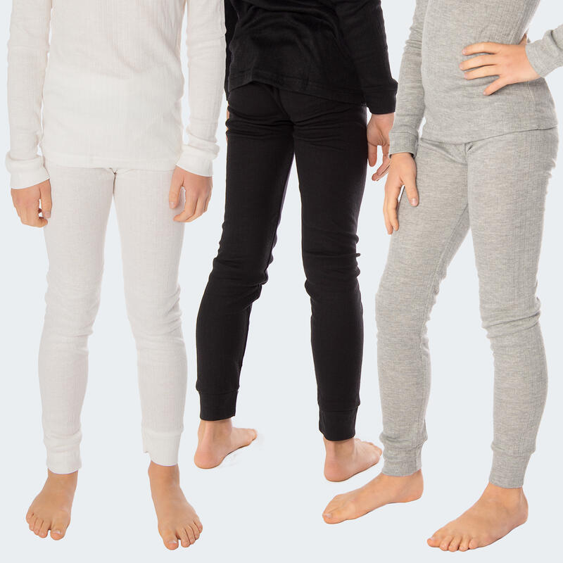 Thermounterhose Kinder 3er Set | Sportunterhose Fleece | Creme/Grau/Schwarz