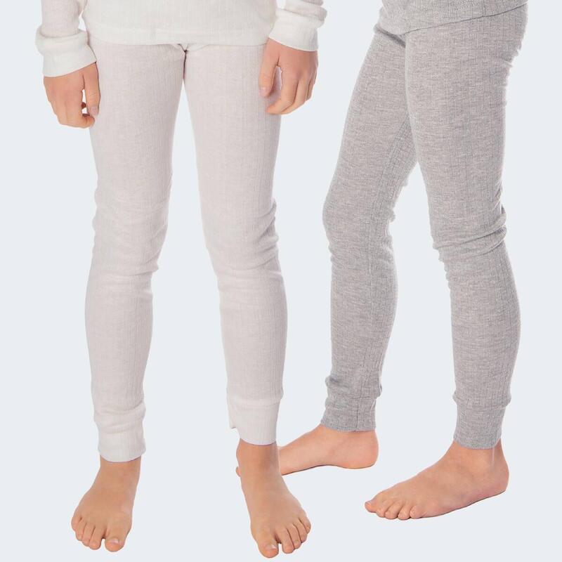 Pantaloni termici copii set de 2 | pantaloni sport | fleece interior | Cremă/Gri
