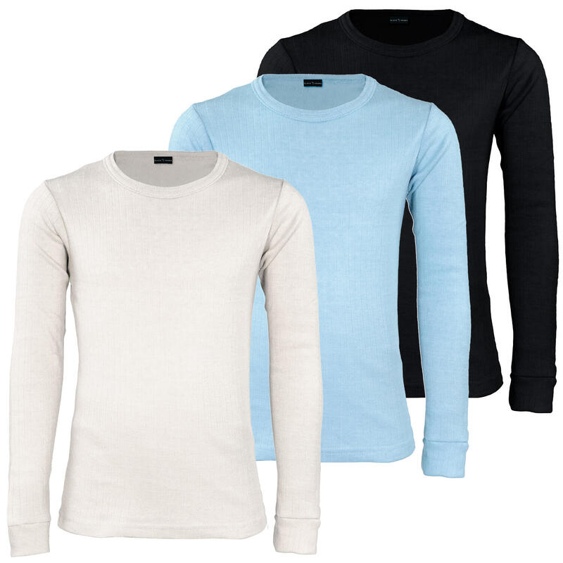 3 t-shirts thermiques enfant | Sous-vêtements sportifs | Crème/Bleu clair/Noir