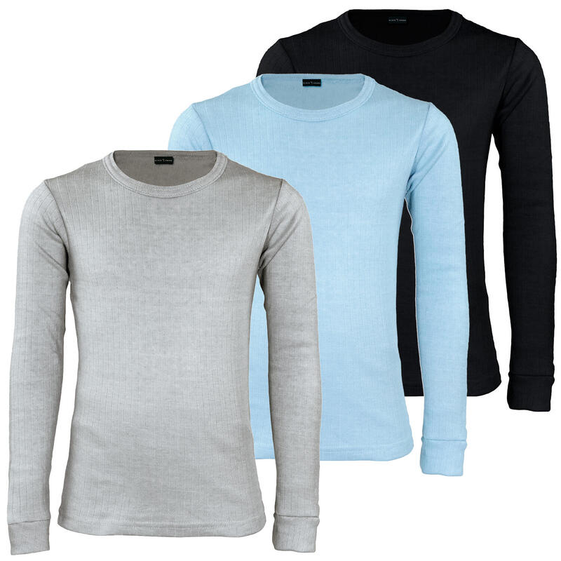 3 t-shirts thermiques enfant | Sous-vêtements sportifs | Gris/Bleu clair/Noir