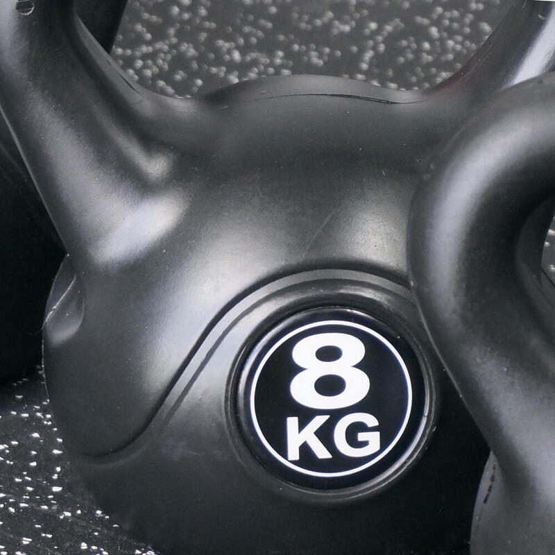 Kettlebell 8 kg - Plástico - para uso interior y exterior - Negro