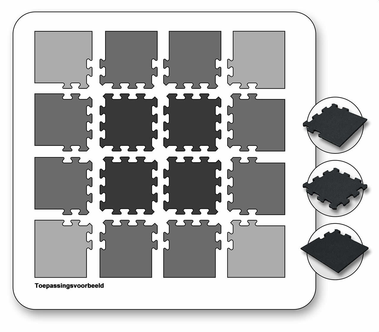 Rubber Tegel Zwart 25mm - 50x50 cm - Puzzelsysteem Hoekstuk 2/7