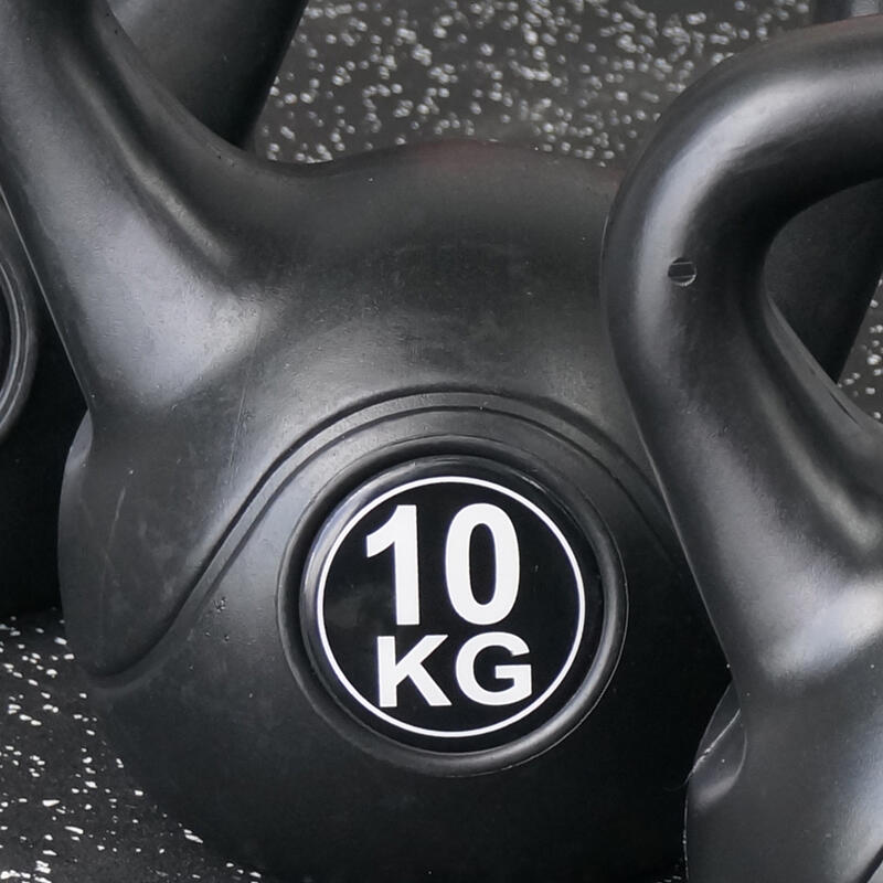 Kettlebell 10 kg - Plástico - para uso interior y exterior - Negro