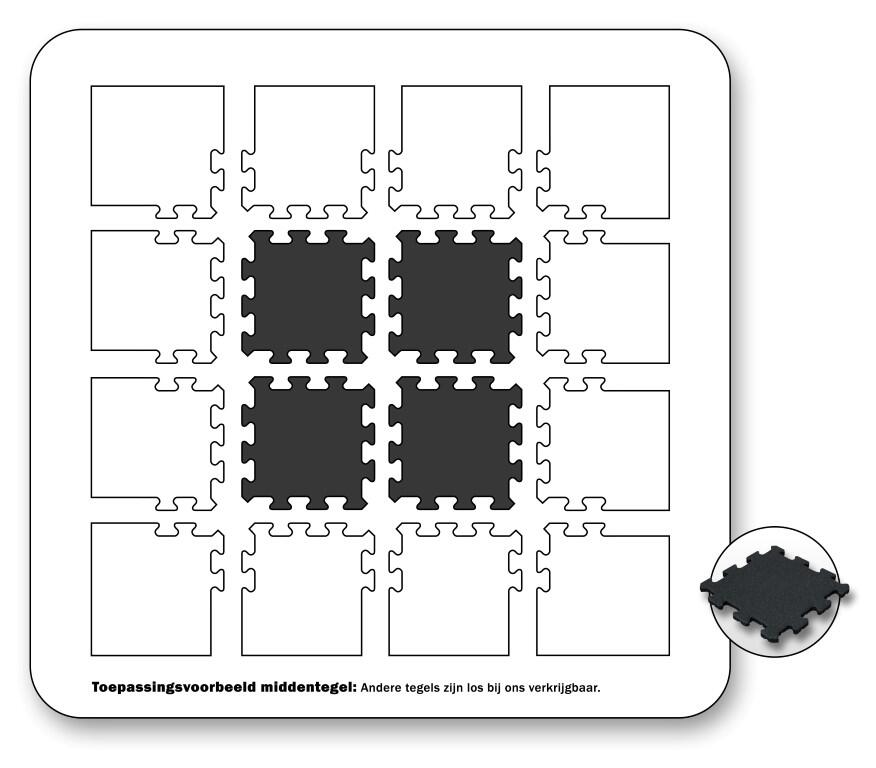 Tuile Caoutchouc Noir 25mm - 50x50 cm - Pièce Centrale Puzzle System 3/7