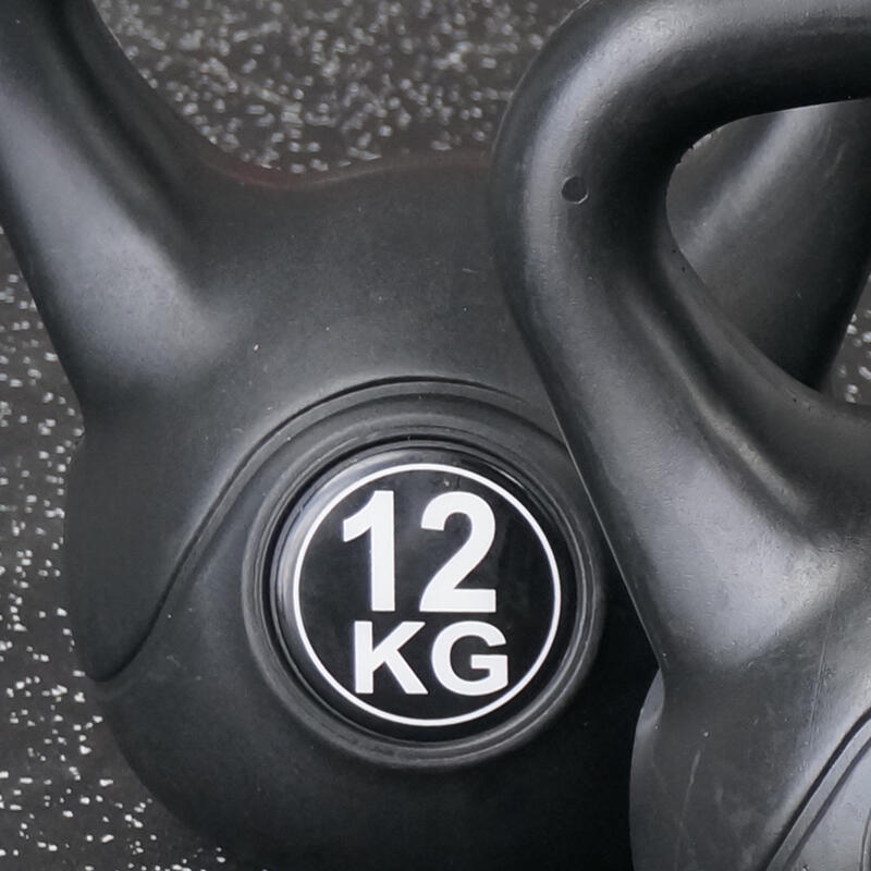 Kettlebell 12 kg - Kunststof - voor binnen en buiten - Zwart