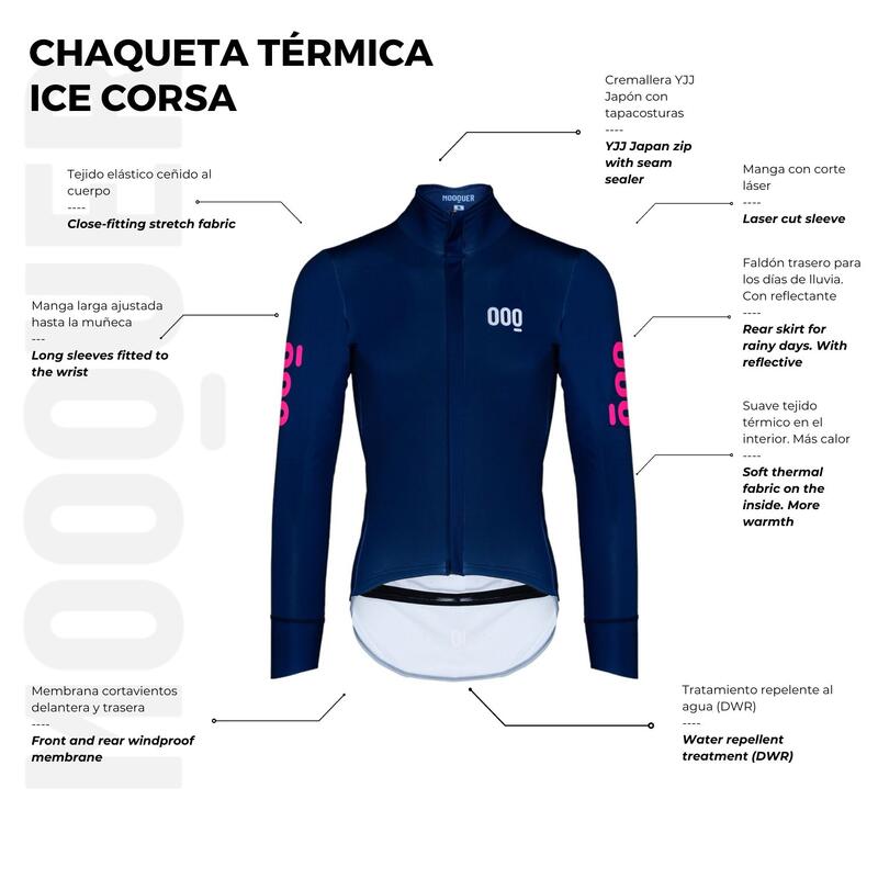 Chaqueta Ciclismo Térmica Invierno Cortavientos Ice Corsa Unisex Mooquer Azul