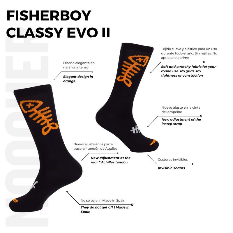 Calcetines de Ciclismo Unisex Transpirables Mooquer Fisherboy Classy EVO 2 Negro