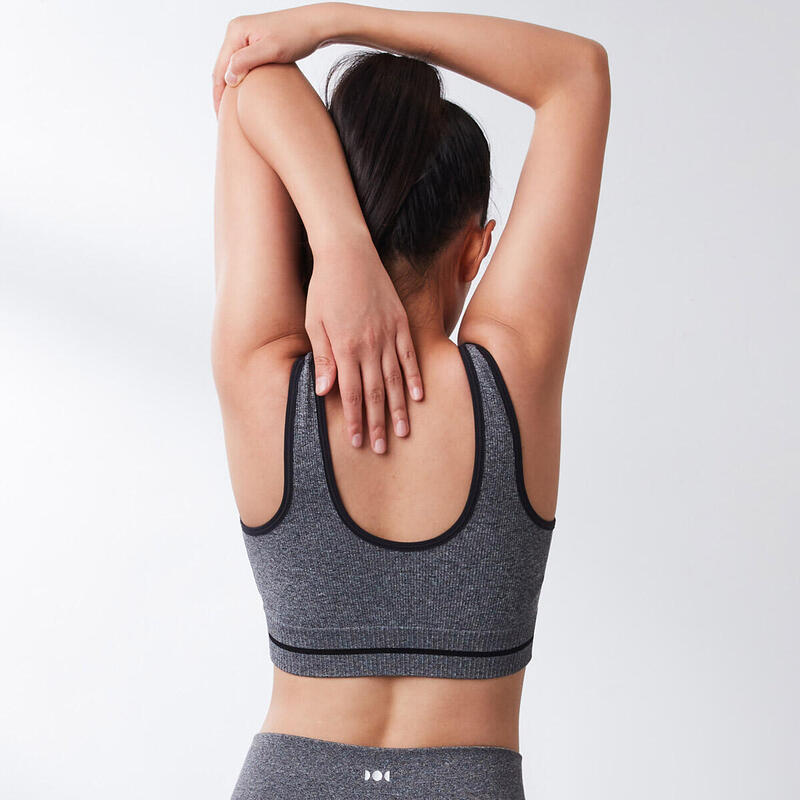 Sustainable Seamless Knit Medium Impact Zip Front Sports Bra-Black Heather