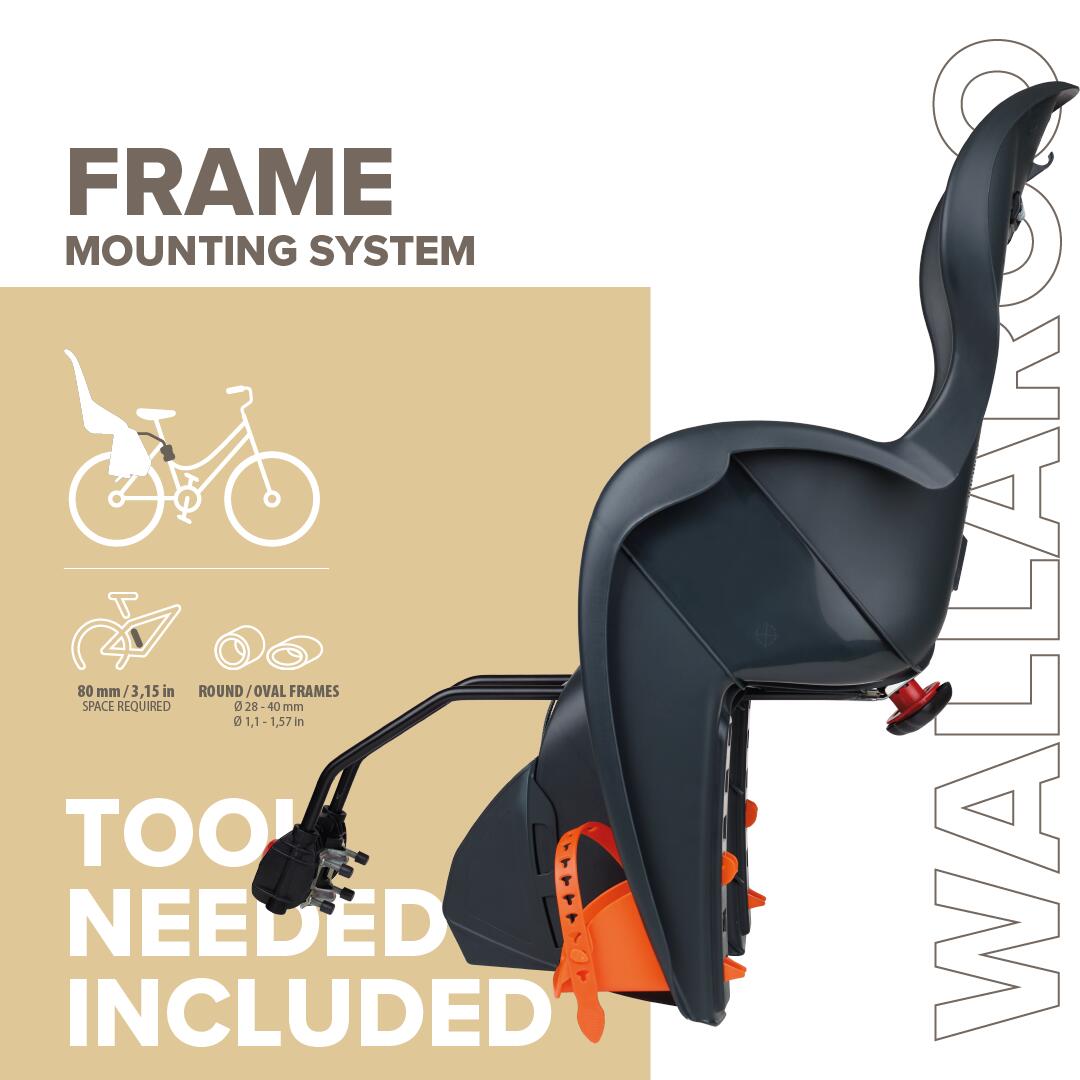 Cadeira bicicleta fixação quadro traseira walaroo cinza escuro/laranja