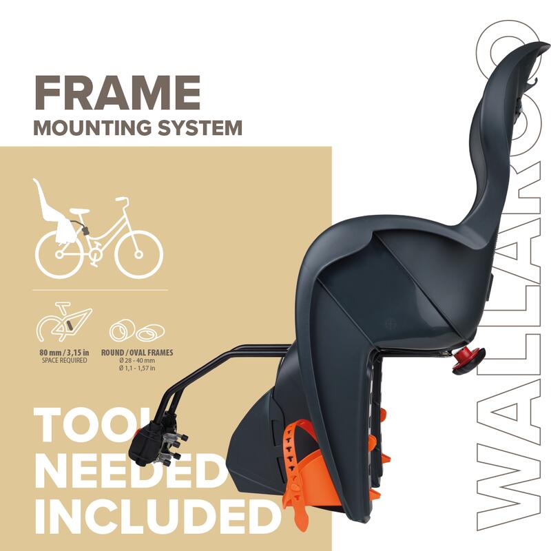 Siège vélo arrière à fixation pour cadre Walaroo Gris foncé et orange