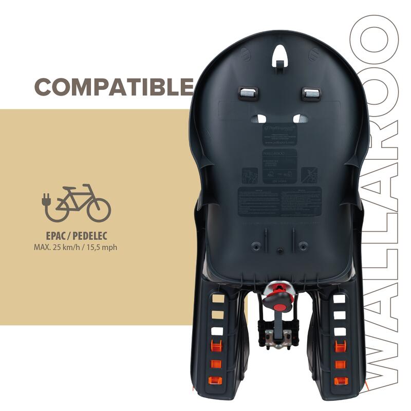 Silla Bicicleta fijácion Trasera Cuadro Walaroo Gris Oscuro y Naranja